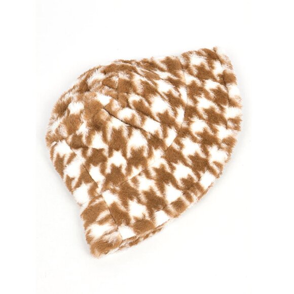 BNWT Brand New Houndstooth Print Faux Fur Bucket Hat - Picture 4 of 5